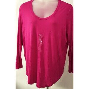 COMO Size 2X Women's Bright Pink Long Sleeve Knit Shirt Top NEW